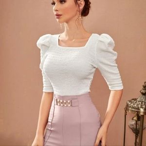 Shein Puff Sleeve Square Neck Tee